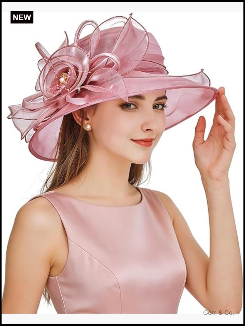 Organza Derby Hat for Women Wide Brim Church Wedding Tea Party Fascinator